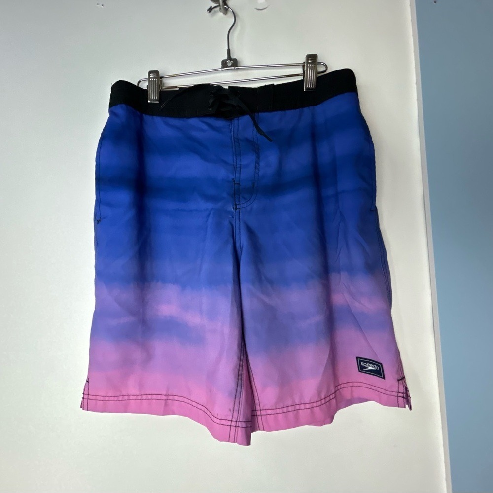 Speedo Blue Pink Ombre Lined Swim Trunks Men's Medium